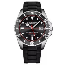 Stuhrling 4087 1 Depthmaster Quartz Date Black Silicone Strap Mens Watch