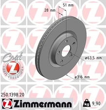 Zimmermann 250.1398.20 Brake Disc for Ford