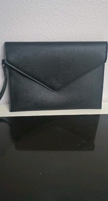 Carlos Santana Black Hand Bag Wrist Leather 10'' X 8''