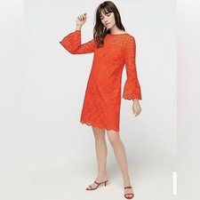J CREW Eyelet Bell-Sleeve Mini Summer Dress Brilliant Sunset Orange