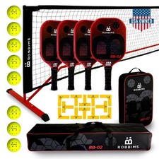 Pickleball Set with Net 4 USA Approved Carbon Fiber Paddles