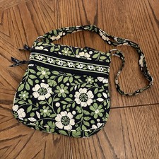 Vera Bradley Green Floral Lucky You Crossbody Triple Zip Pockets