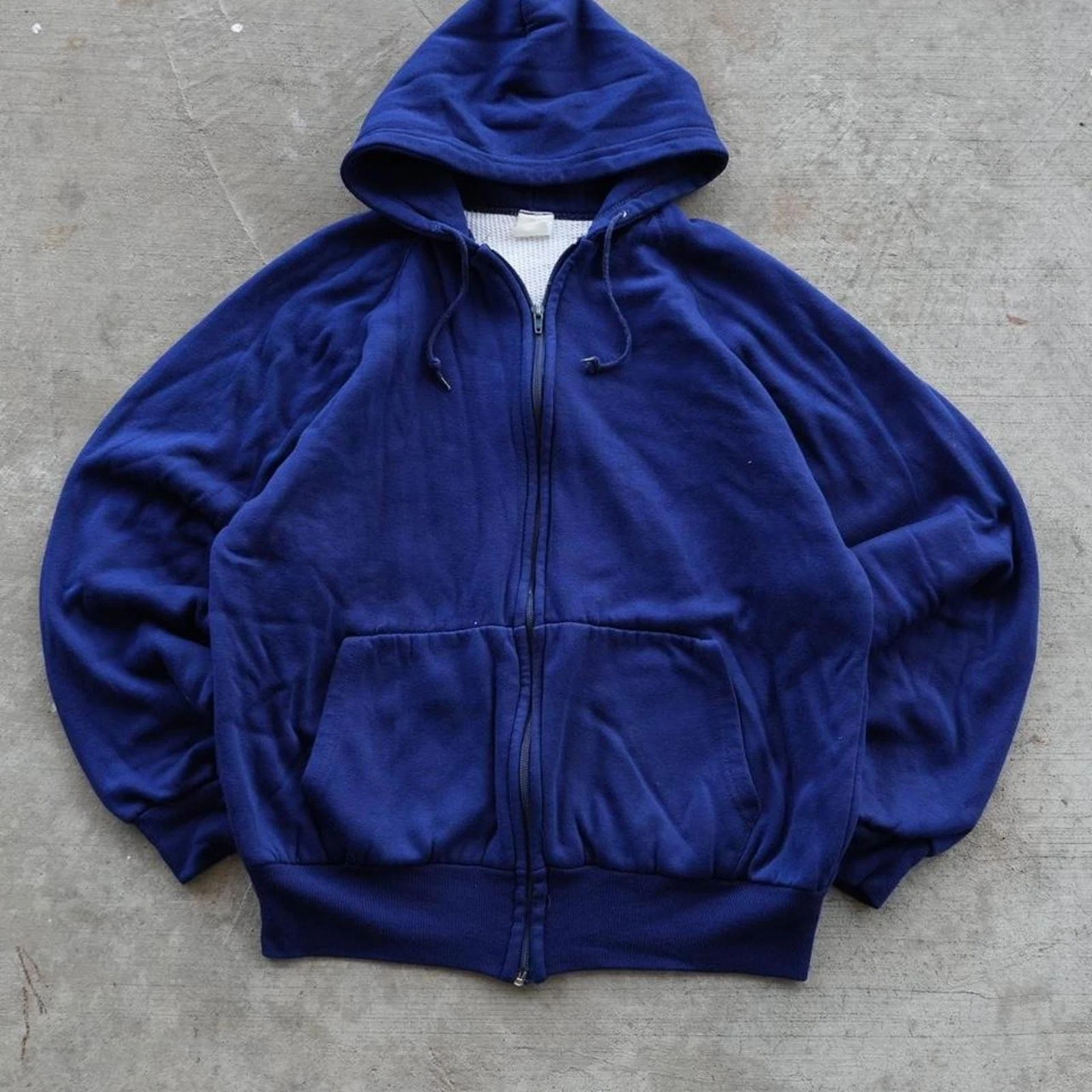 Blue 90s zip up thermal zip up hoodie size large