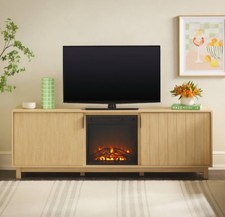Reeded TV Stand with Electric Fireplace - Coastal Oak