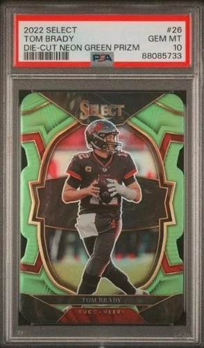 TOM BRADY 2022 PANINI SELECT #26 DIE-CUT NEON GREEN PRIZM PSA 10
