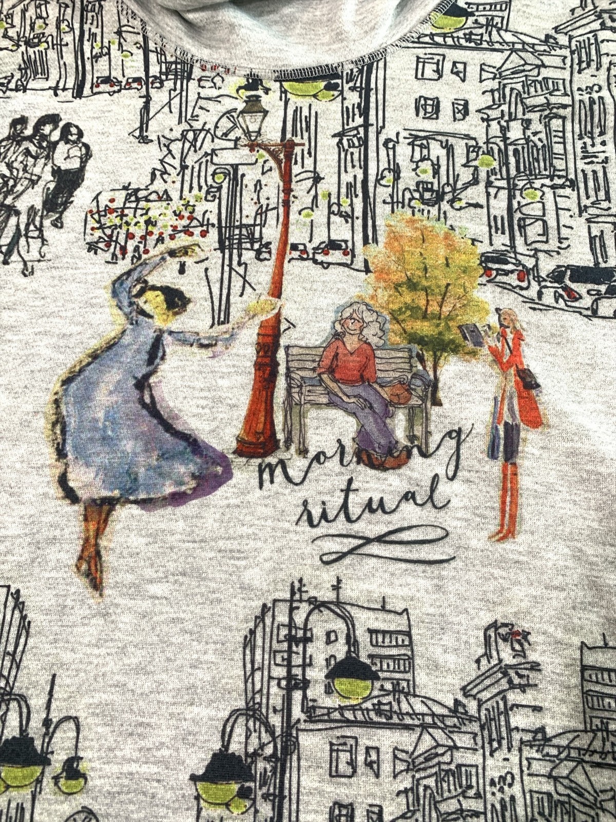 Inoah Whisker's Town 3/4 Sleeve Crew Neck  Top Size L