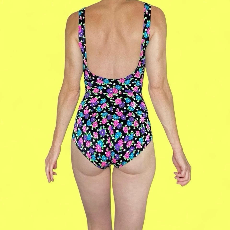 Traje de baño vintage Carol Wior brillante colorido floral de una pieza Foto 3 de 4
