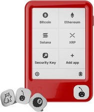 Nano Gen5 Secure Crypto Wallet Touchscreen Signer in Cherry Red + Playful Badges