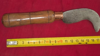 couteau serpette outil de métier ancien vigneron jardin 18 cm lame 7 cm vintage - Photo 1/3