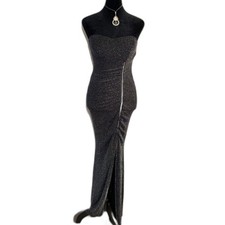 Mesia Sparkly Black Evening Gown — Rhinestone Detail, Front Slit