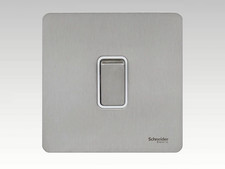 Schneider Ultimate Screwless 16A 1G 2W Light Switch Stainless Steel White Insert