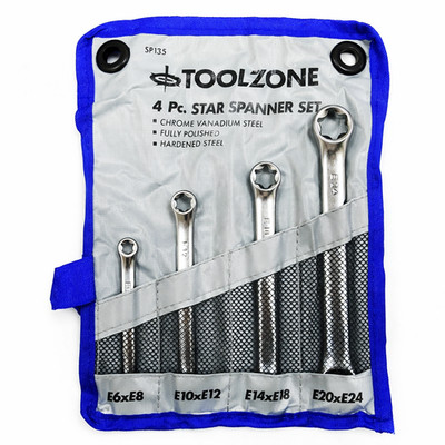 E Torx Spanner Set E6 E24  CR V Polished Female Star Wrenches  Elite 4pc Set NEW