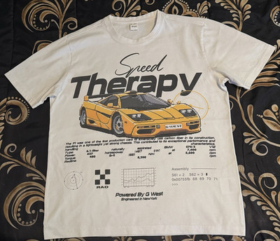 G West Men's S White Speed Therapy Cars Graphic Logo Crew Neck Short Sleeve Tee