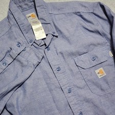 Carhartt Men's XL Flame Resistant FR LS Work Shirt Button Down Cotton/Nylon Blue