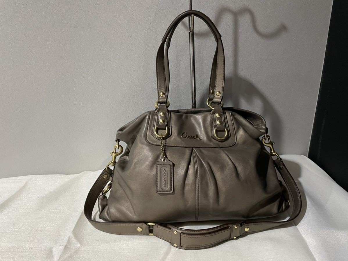 Coach Leather All-Purpose Handbag 38cm for Work Travel 2-Way Carry