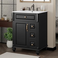 24 Inch Bathroom Vanity with Sink, Black Freestanding Vanity Cabinet with Flip