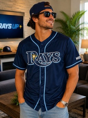 Tampa Bay Rays #1  Jersey Mens Sz-4XL  Blue MLB Baseball Mosaic Promo