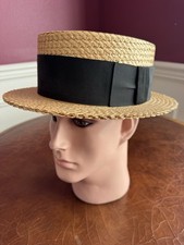1920s Straw Boater Grosgrain Band DELUXE Made In USA ~7 1/8