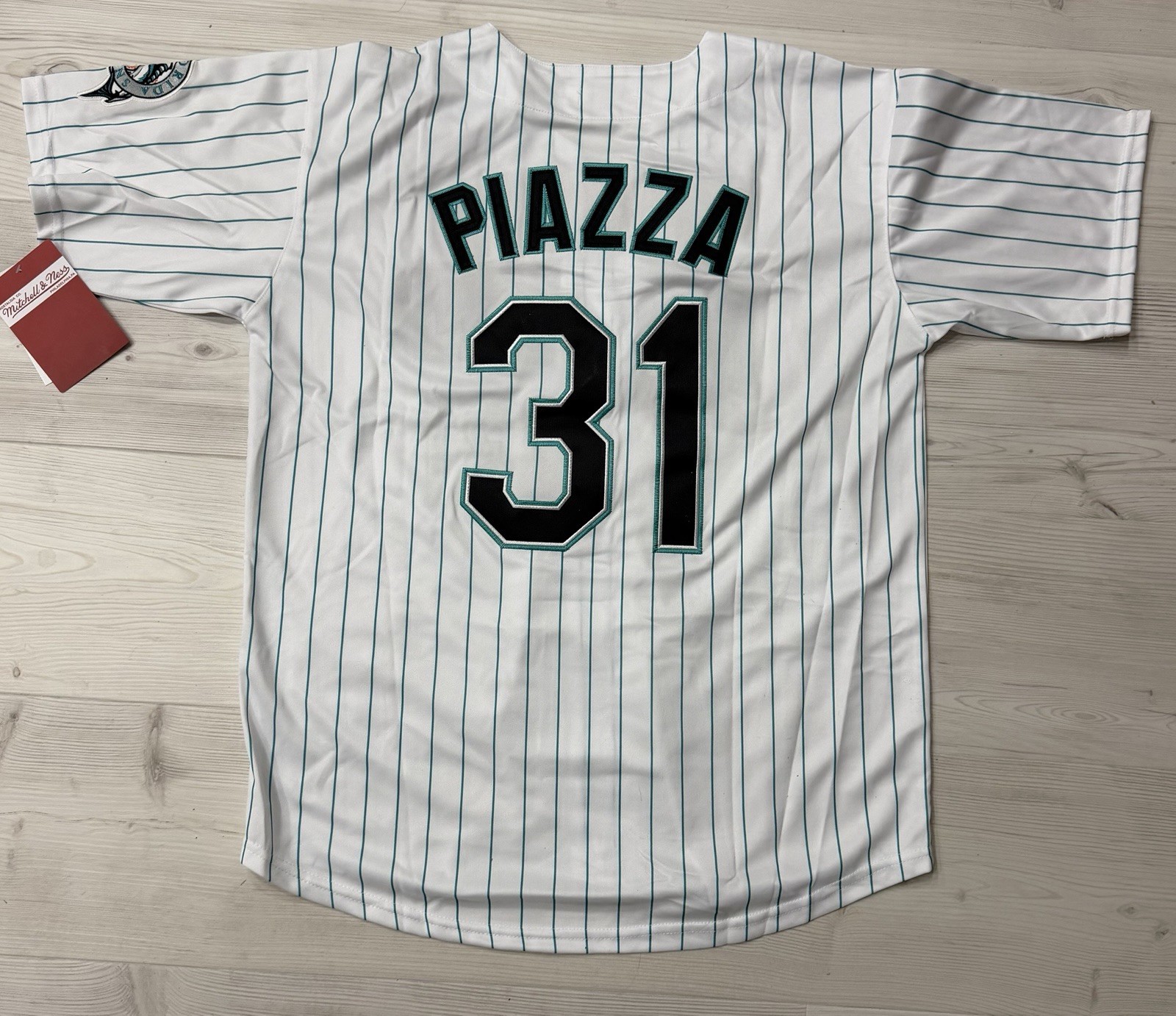 Mike Piazza Florida Marlins Large White W/ Green Stripes Jersey
