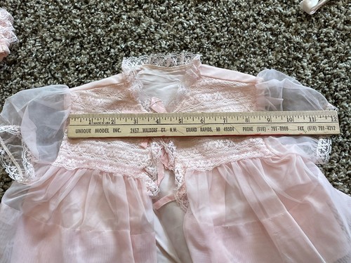 VTG Ruffle Lace Dress Smocked Matching Bonnets 1960’s Kute Kiddie Doll Clothes - Picture 12 of 17