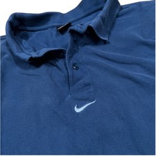 VTG 90s Nike Polo Shirt XXL 2XL Center Check Swoosh Blue Fade /Wear Black Tag