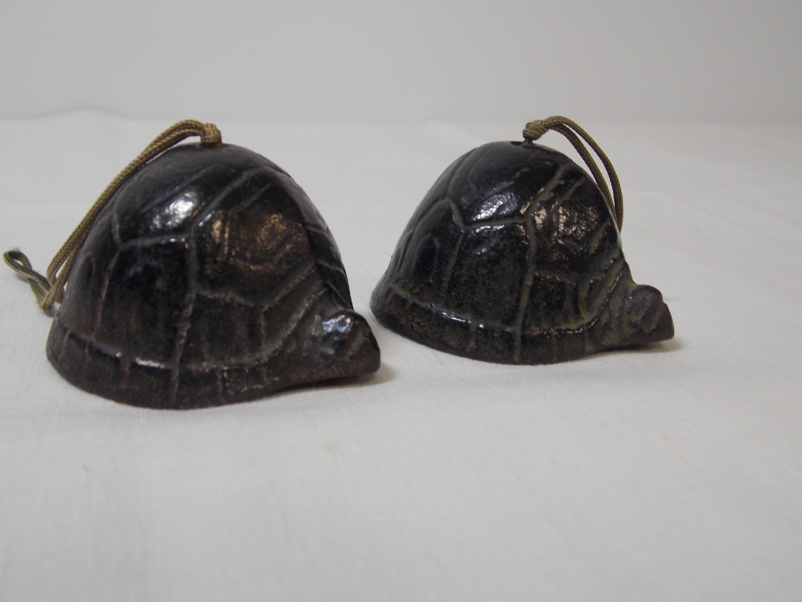2 Gardener's Eden Green Cast Iron Turtle Bells/windchimes-Vintage Japan