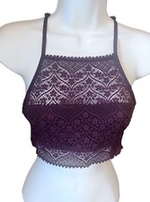 Aerie Purple Lace Racerback Bralette S High Neck Lined Adjustable Straps NWOT