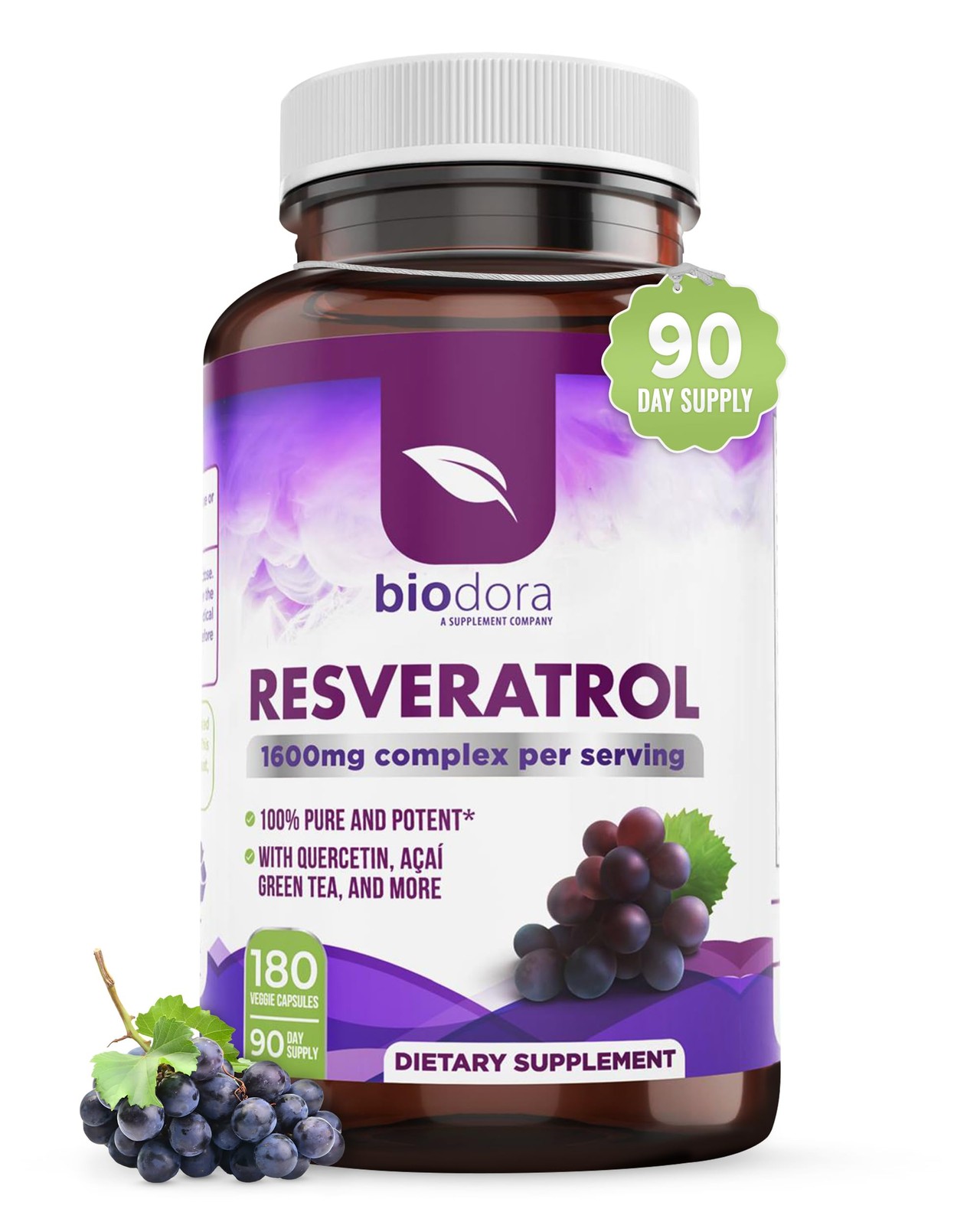 Biodora Resveratrol 1600mg, Trans-Resveratrol Antioxidant Su