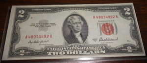 $2 RED SEAL NOTE- VERY FINE + - 1953 A - A48034892 A