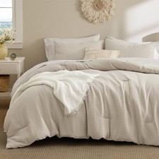 Bedsure Waffle Comforter Set Queen, Soft Breathable Linen Bedding, 3 Pieces