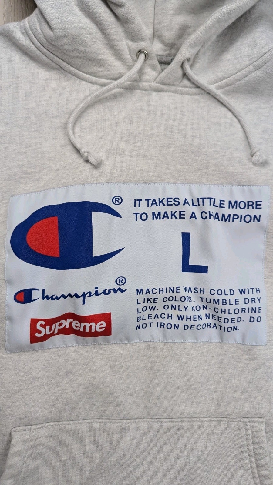 Supreme x Champion Label Hooded Hoodie Sweatshirt Mens L Light Gray Streetwear thumbnail 3