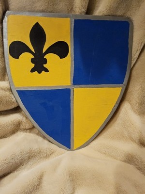 15'' Hand Painted Wooden Shield With Fleur-de-lis  Knight  Fantasy LARP Cosplay 