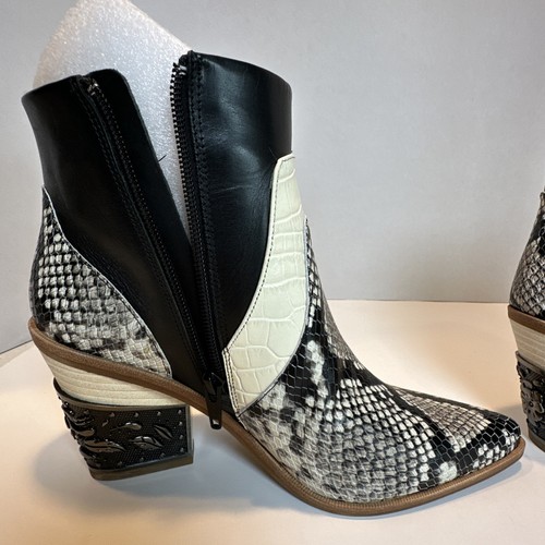 Gianni Bini Ankle Boot Size 8M Eviee Off White Snake Print Metal Block Heel - Picture 15 of 24