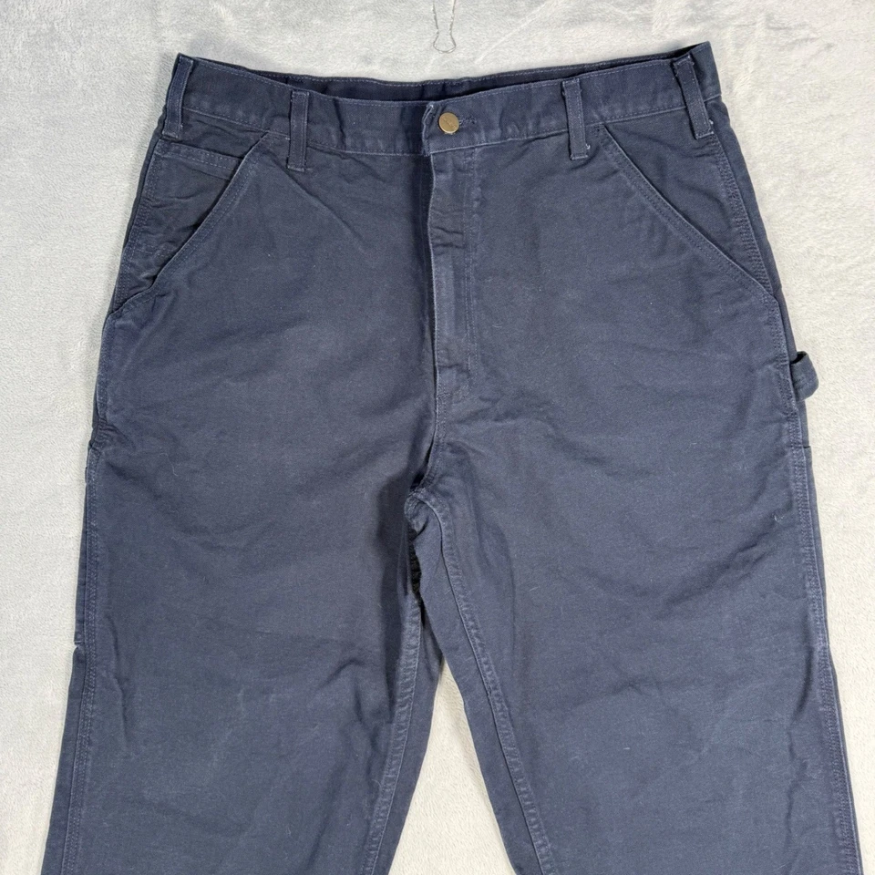 Pantalones de carpintero de trabajo Carhartt para hombre azul marino oscuro calce relajado algodón talla 36x32 Foto 3 de 4