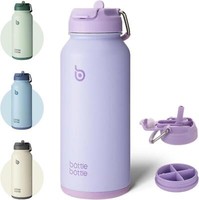 Edelstahl Trinkflasche 1L Strohhalm Thermoskanne Sport Isolierflasche