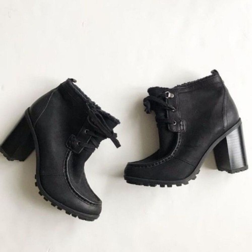 Sam Edelman Madge Sherpa Lined Suede Lace Up Lug Sole Booties 7 Black NEW No Box