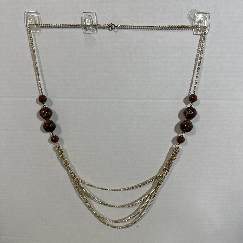 Vintage Brown marbled beaded long Chain Necklace Fashion Costume Beautiful