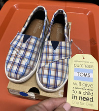 Toms Shoes Bimini Blue Multi Woven Plaid Toddler Tiny 10 NEW