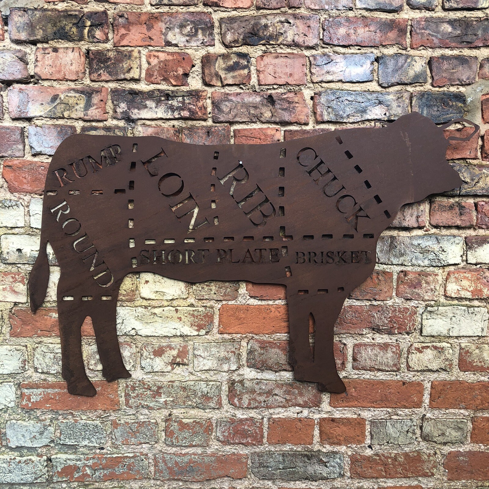 Big Rusty COW Sign Metal Shop Home Butchers Cuts Meat Beef BBQ Kitchen Cafe Bar