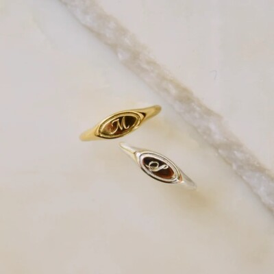 Rimmed Pinky Signet - Pinky Signet Ring, Engraved Initial Ring, Engraved Signet