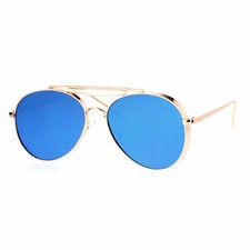 Sunglasses Blue Mirrored Lens Gold Frame Fashion Pilot Sun Glasses Retro Thick