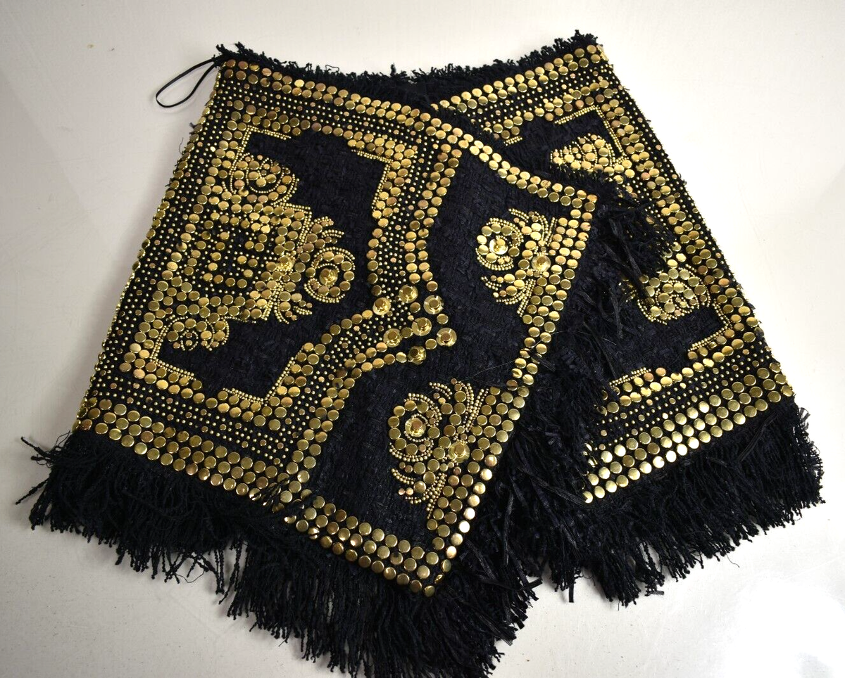 $8495 New TAGS Balmain Gold Studded Metallic Bouclé Black Tweed 