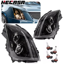 HECASA Pair Halogen Headlight For Cadillac CTS 2008-2015 Left and Right W/Bulbs