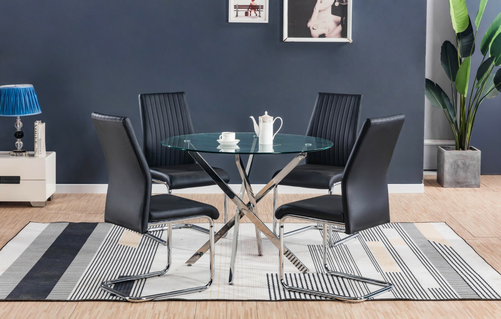 NOVA Chrome Round Glass Dining Table And 4 Black White Grey Dining Chairs eBay