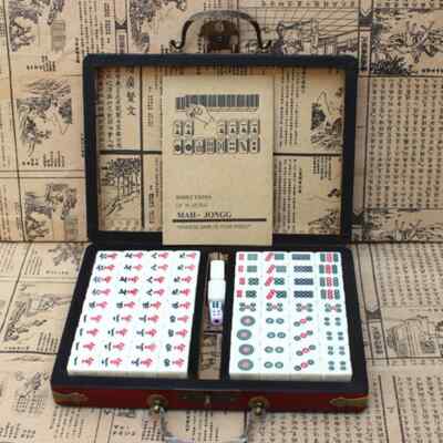 Vintage Chinese Mahjong Set Traditional 144 Tiles Mah-Jong Game Set w/ Case Box