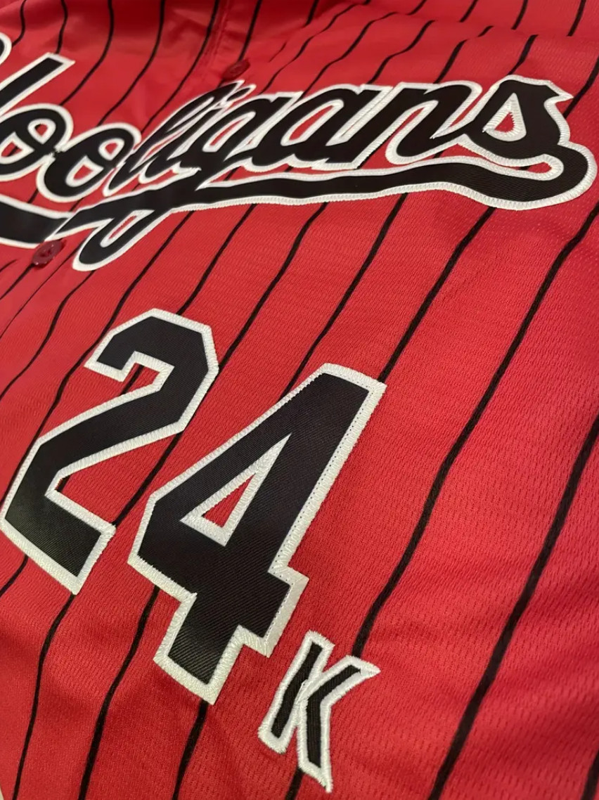 Bruno Mars 24K Hooligans Pinstripe Baseball Jersey Magic Red Men's Size 3XL XXXL