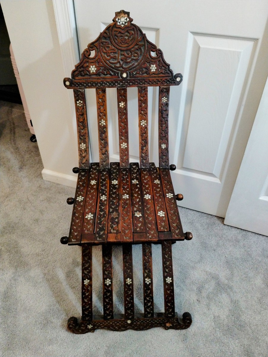 Antique Middle Eastern Moorish- folding chair with intricate