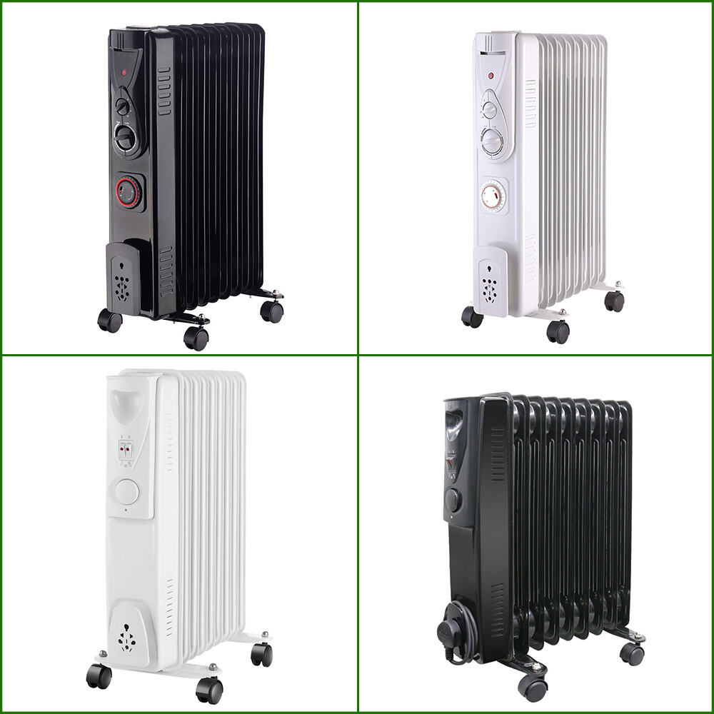 Portable 9 Fin 2000W Oil Filled Radiator Electric Heater 3 Settings Black  White | eBay