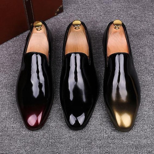 Pointed Toe Dress Shoes slip on Men Leopard Loafers Patent