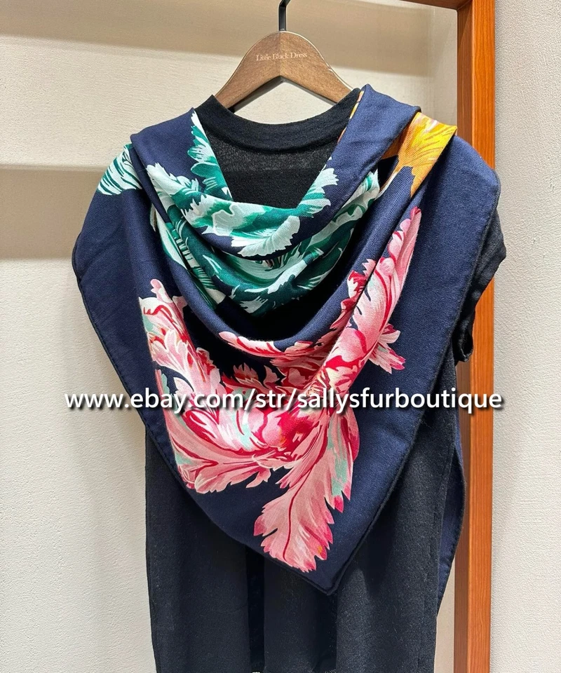 Sallys Cashmere & Silk Wrap Scarf Tulips Print 2 Face Triangle Shawl 190*90cm - Image 3 of 4